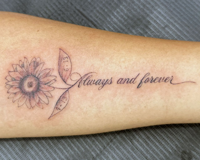 Lettering Font and Script Tattoo that says Always and Forever